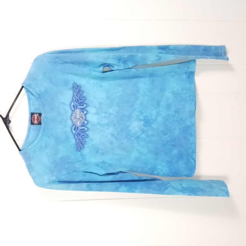 Harley Davidson Fort Walton Beach Florida Blue Tie Dye Long Sleeve Shirt Lrg C98